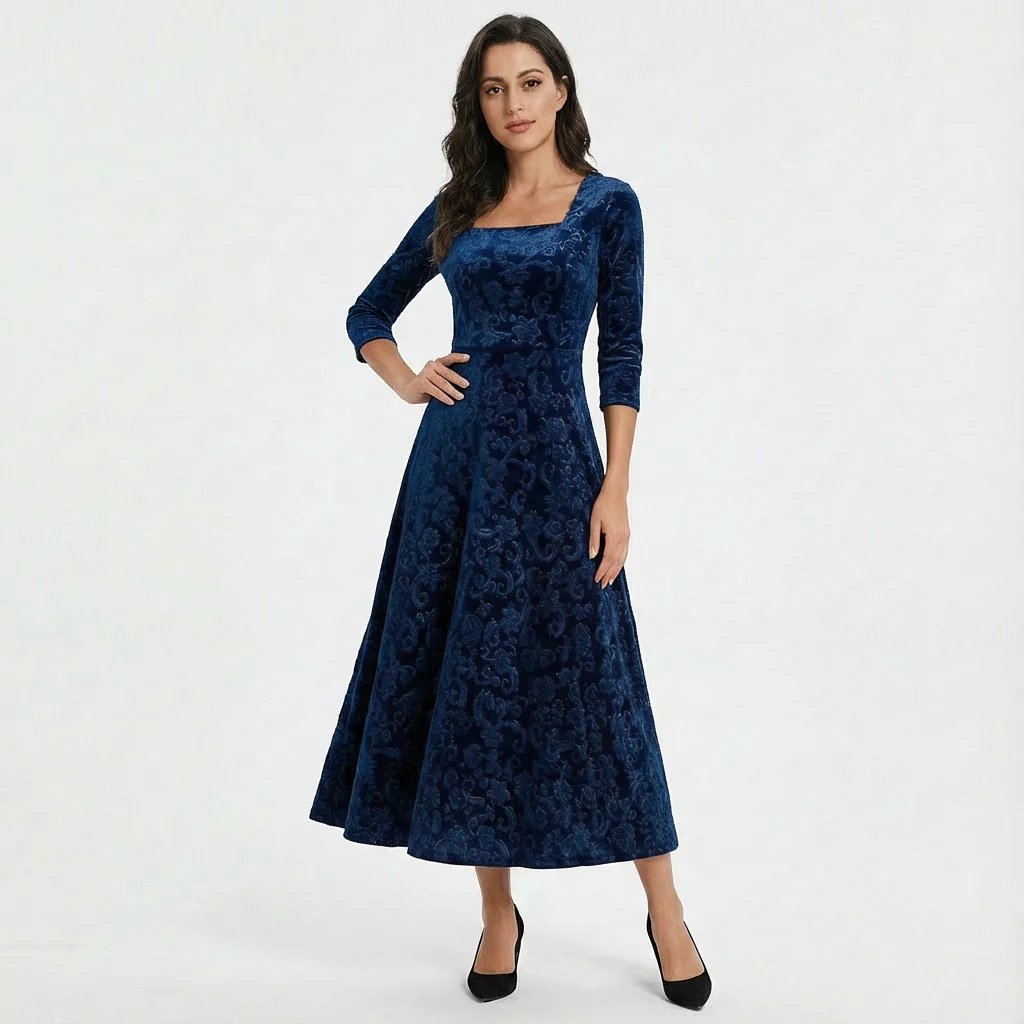 Florence | Women’s Midi Velvet Wedding Guest Dress - Image 4