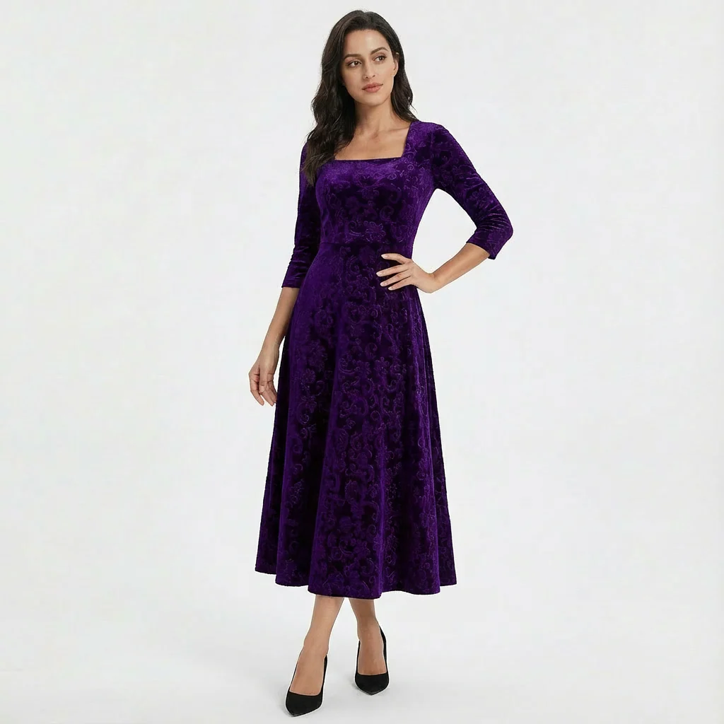 Florence | Women’s Midi Velvet Wedding Guest Dress - Image 5