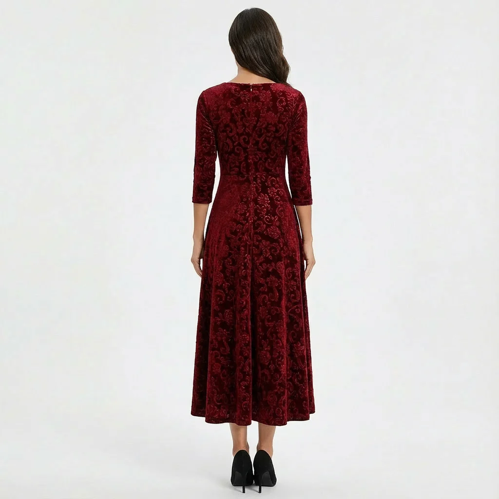 Florence | Women’s Midi Velvet Wedding Guest Dress - Image 6