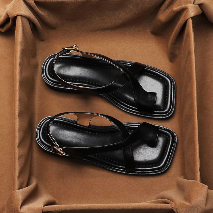 Hannah | Women’s Modern Leather Sandals with Buckle Strap - Image 6