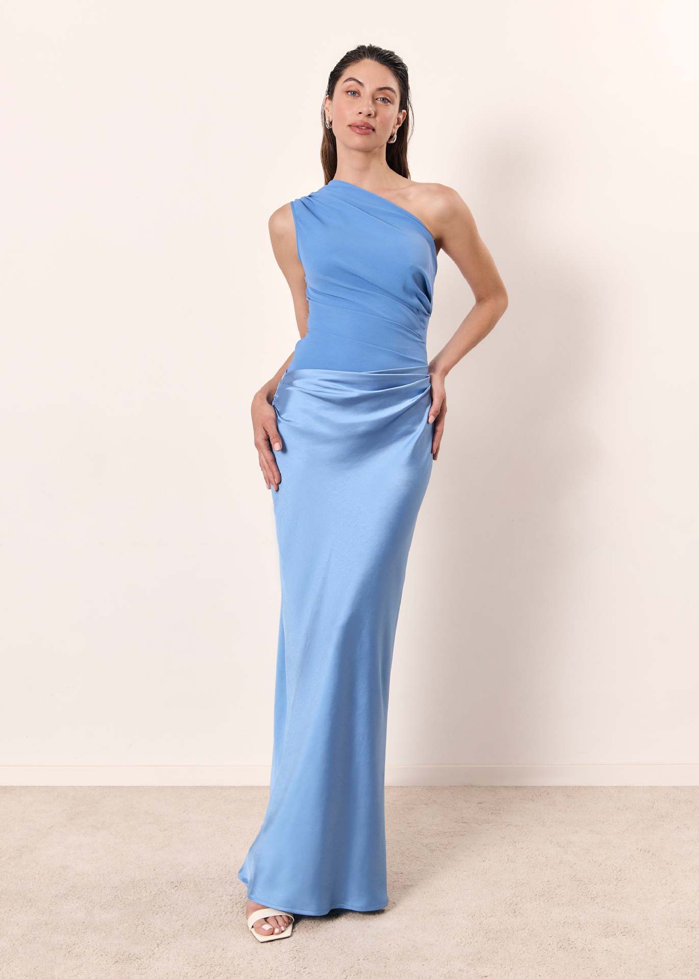 Hazel | Women’s Satin Maxi Wedding Guest Dress with One Shoulder - Image 12