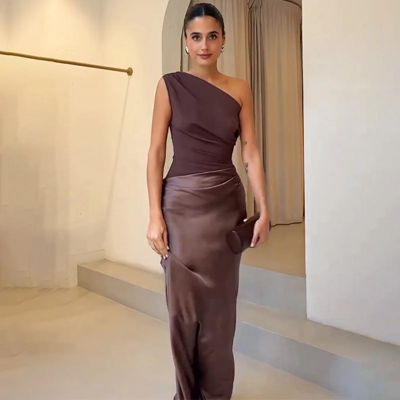 Hazel | Women’s Satin Maxi Wedding Guest Dress with One Shoulder - Image 5