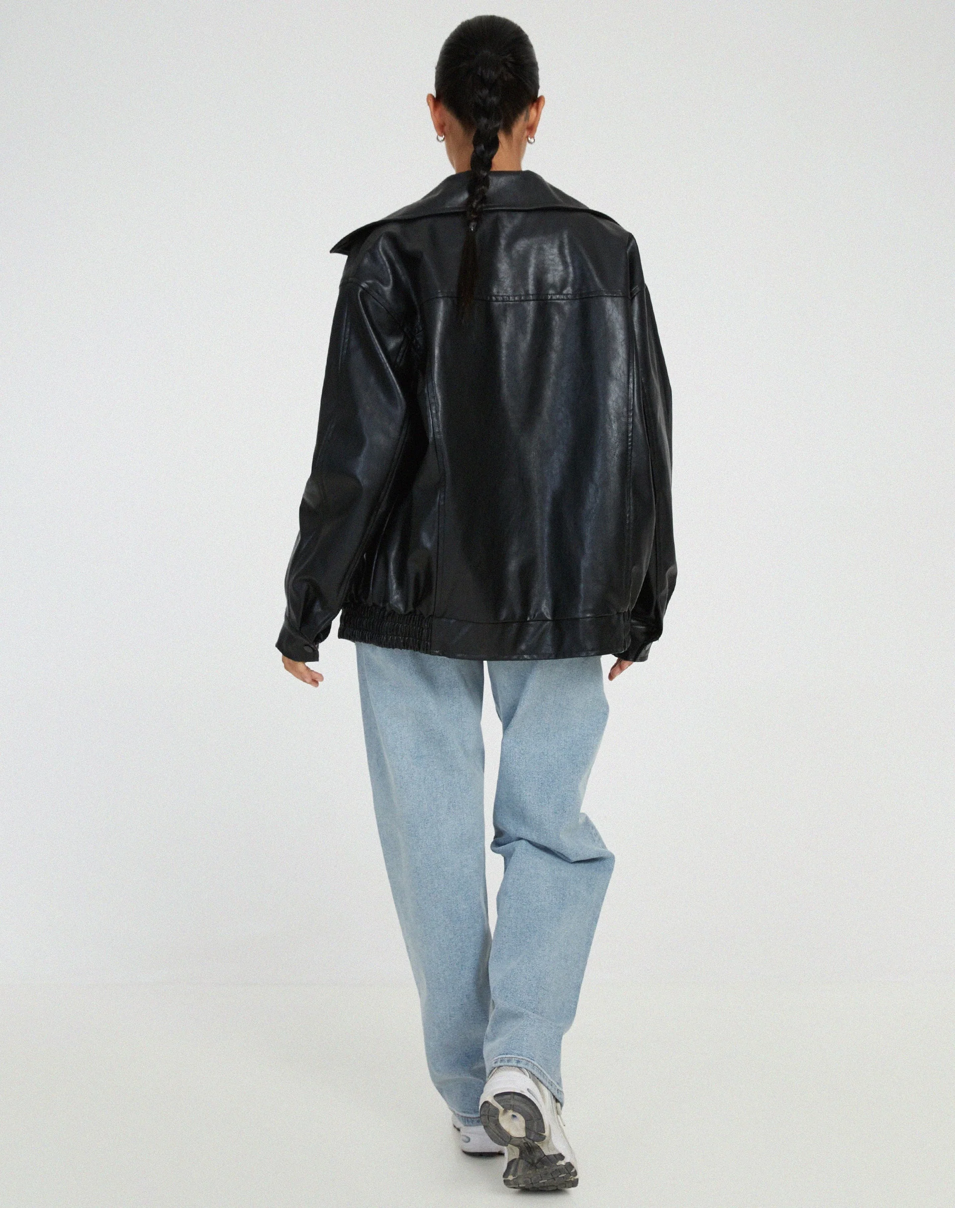 Holly | Women’s Oversized Leather Jacket with Elasticated Hem - Image 4