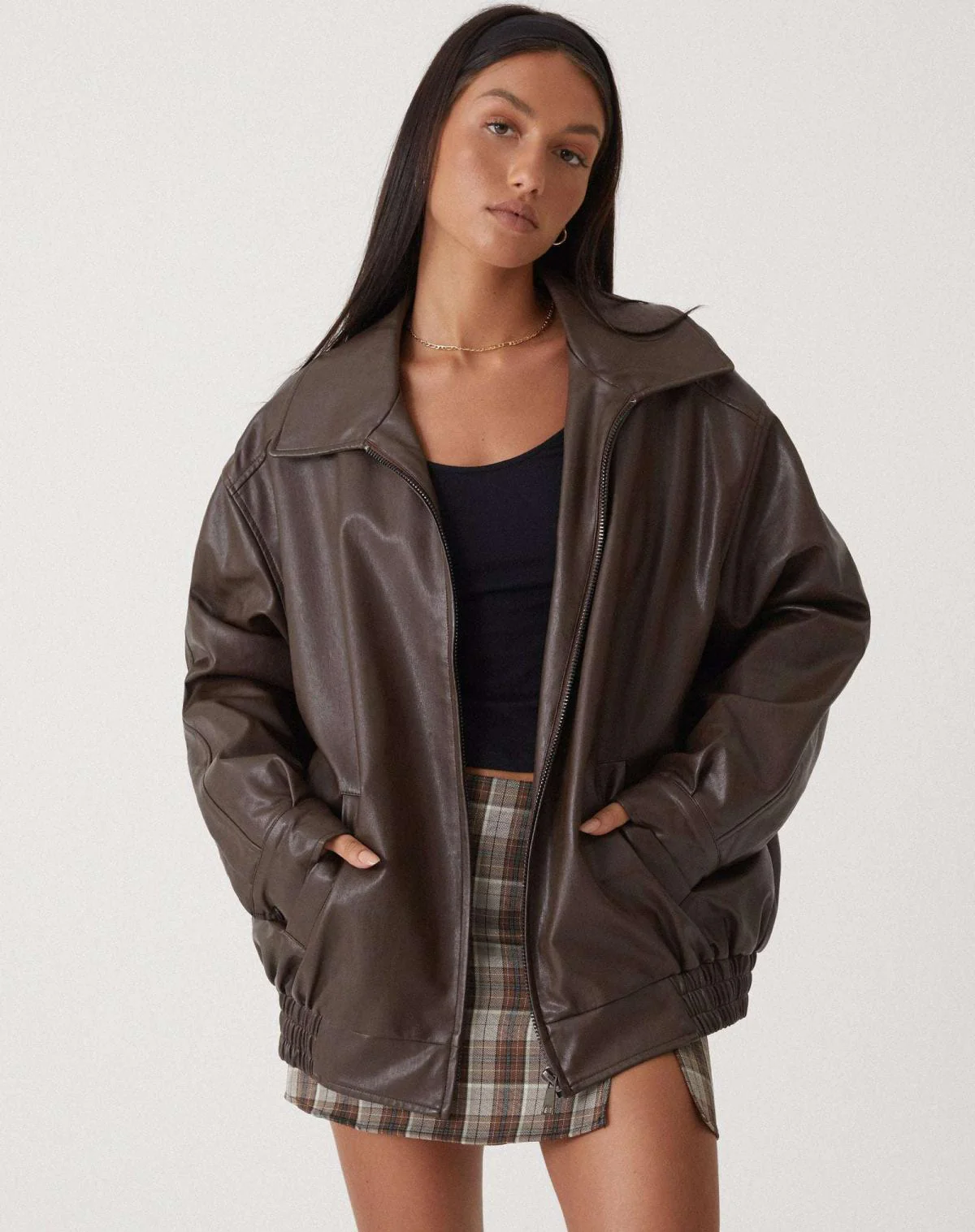 Holly | Women’s Oversized Leather Jacket with Elasticated Hem - Image 6