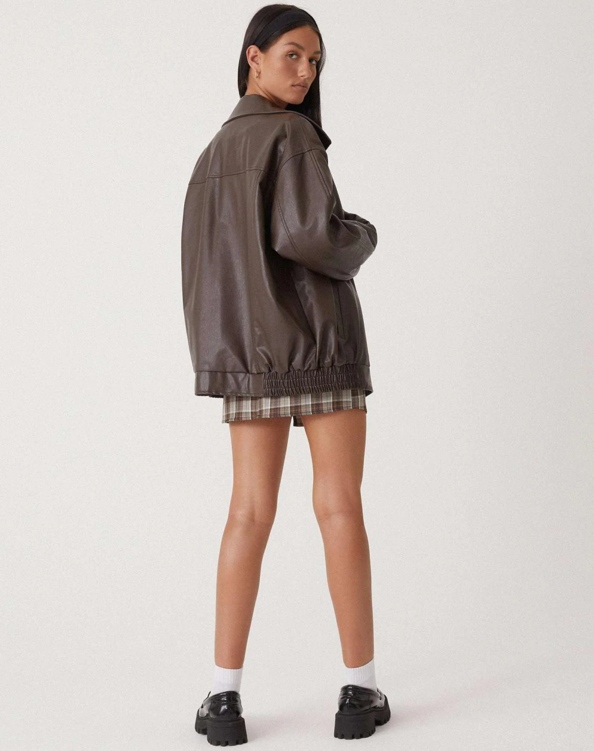 Holly | Women’s Oversized Leather Jacket with Elasticated Hem - Image 9