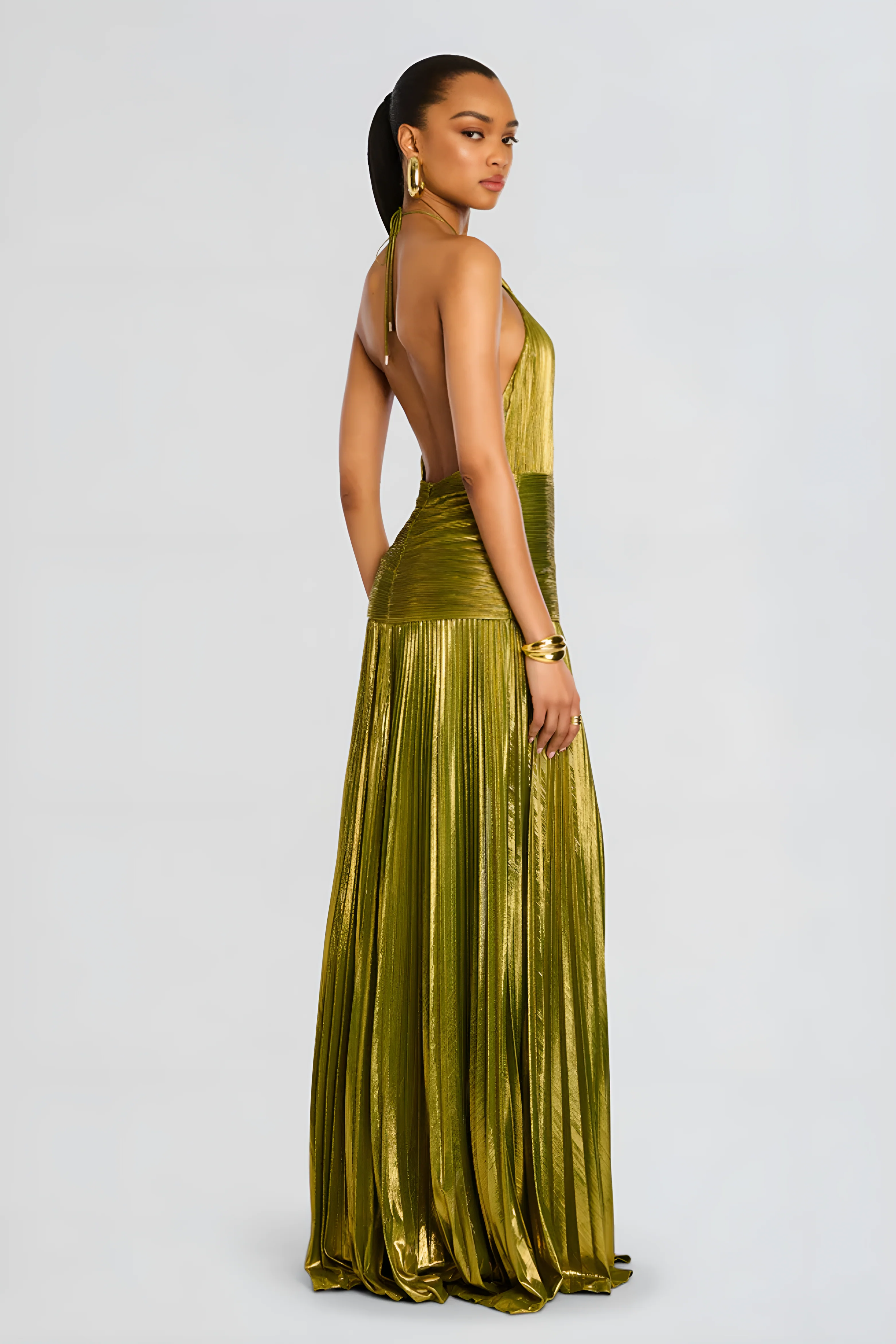 Iris | Women’s Glamorous Metallic Maxi Prom Dress with High Slit - Image 3