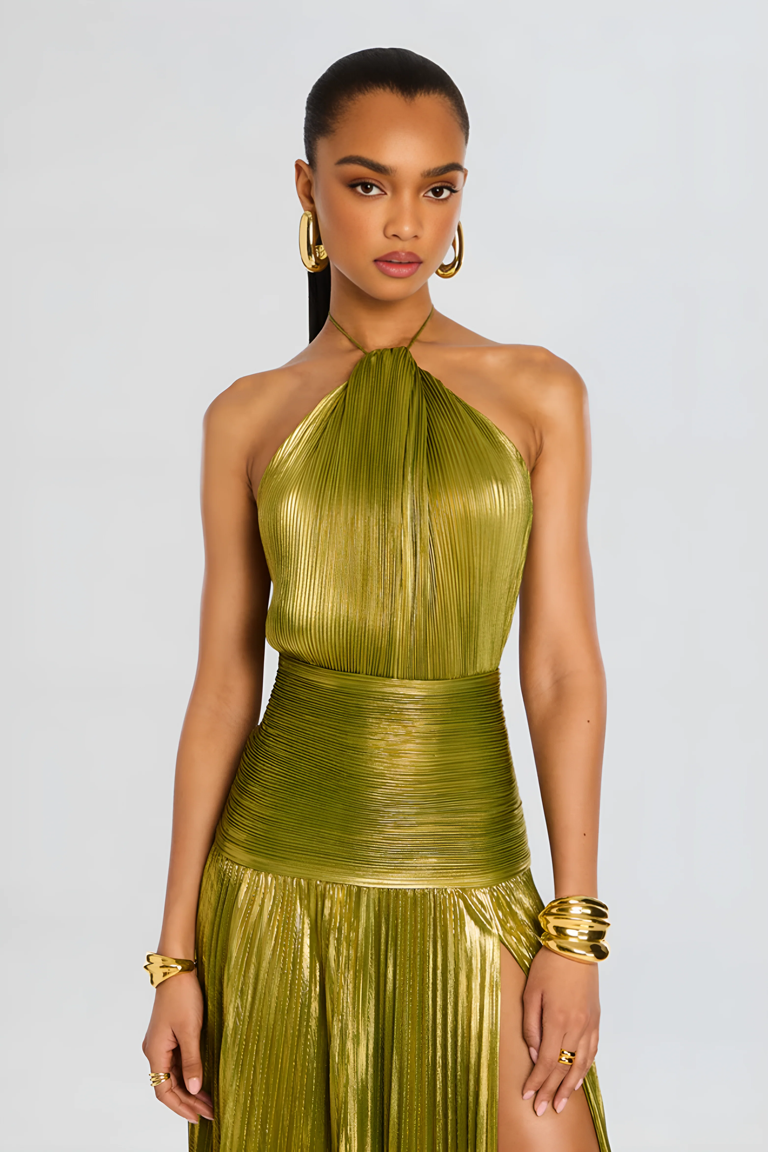 Iris | Women’s Glamorous Metallic Maxi Prom Dress with High Slit - Image 4