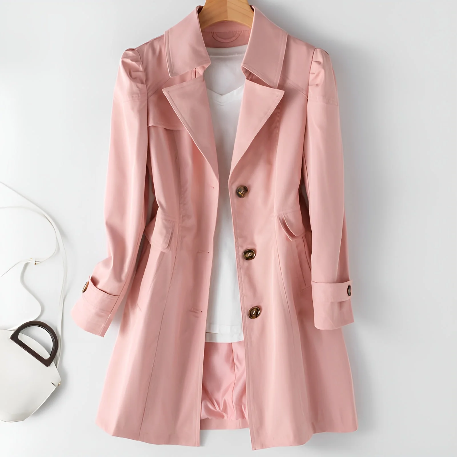 Ivy | Women’s Modern Open-Collar Trench Coat with Button Front - Image 3