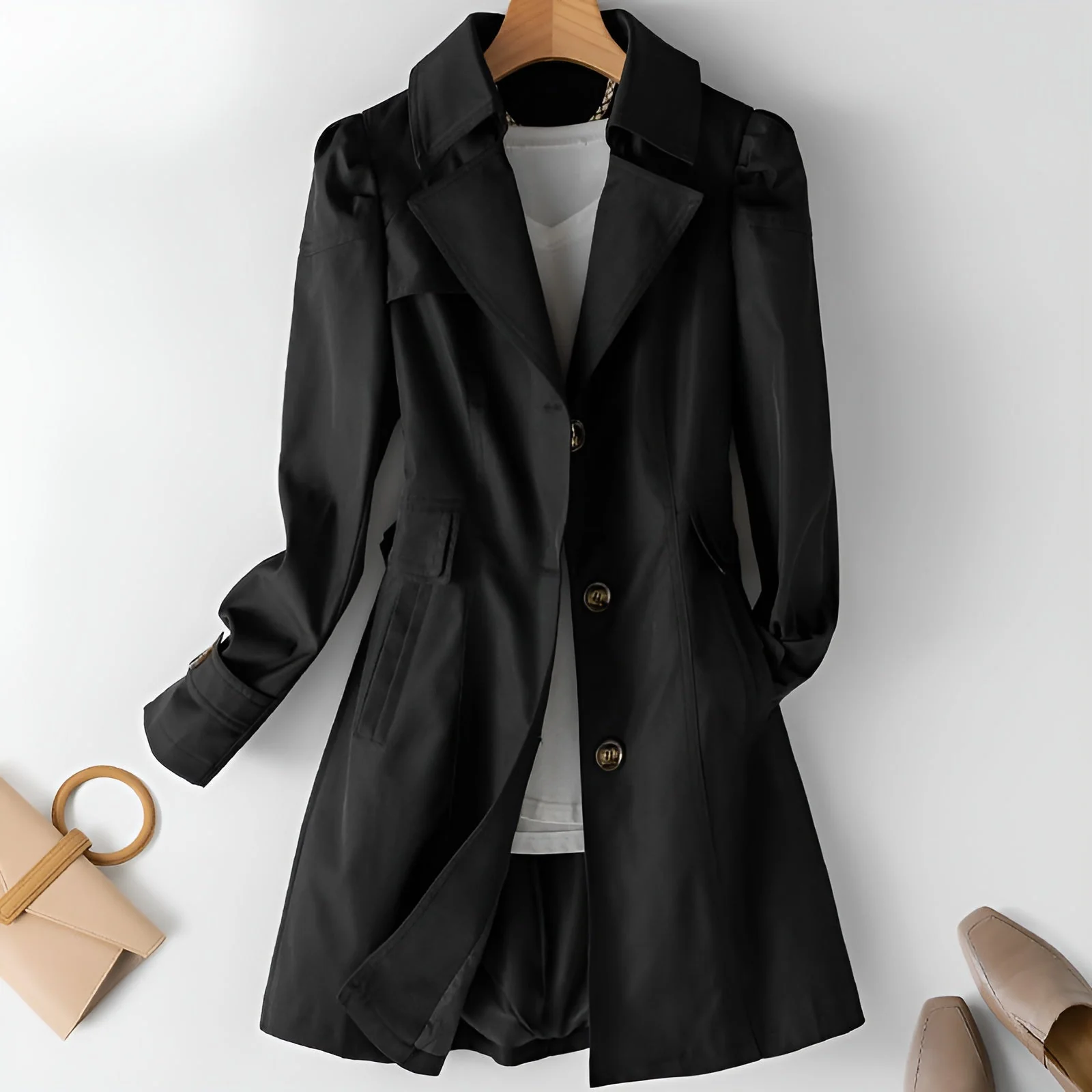 Ivy | Women’s Modern Open-Collar Trench Coat with Button Front - Image 4