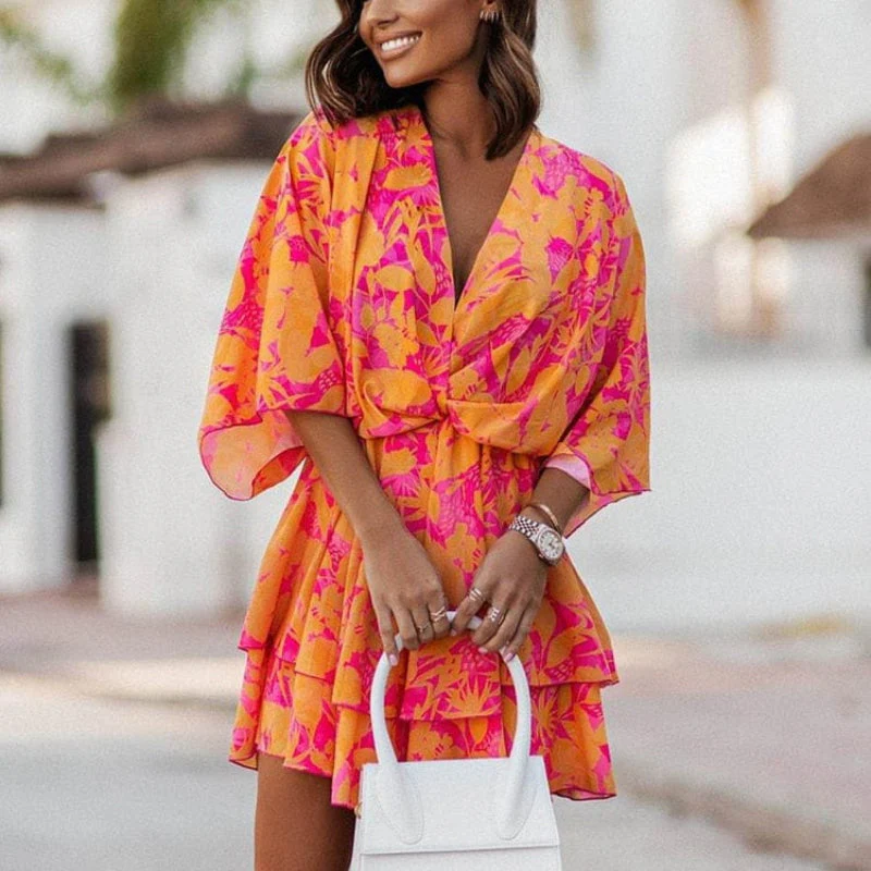 Jade | Women’s Floral Mini Summer Dress with Ruffle Hem - Image 3