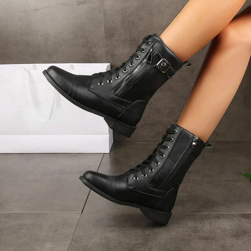 Jasmine | Women’s Trendy Lace-Up Mid-Calf Boots with Side Zip - Image 3