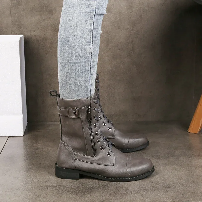 Jasmine | Women’s Trendy Lace-Up Mid-Calf Boots with Side Zip - Image 6