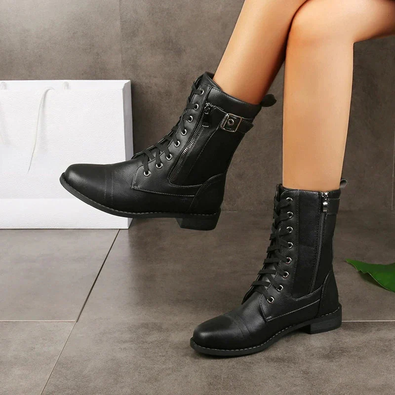 Jasmine | Women’s Trendy Lace-Up Mid-Calf Boots with Side Zip - Image 7