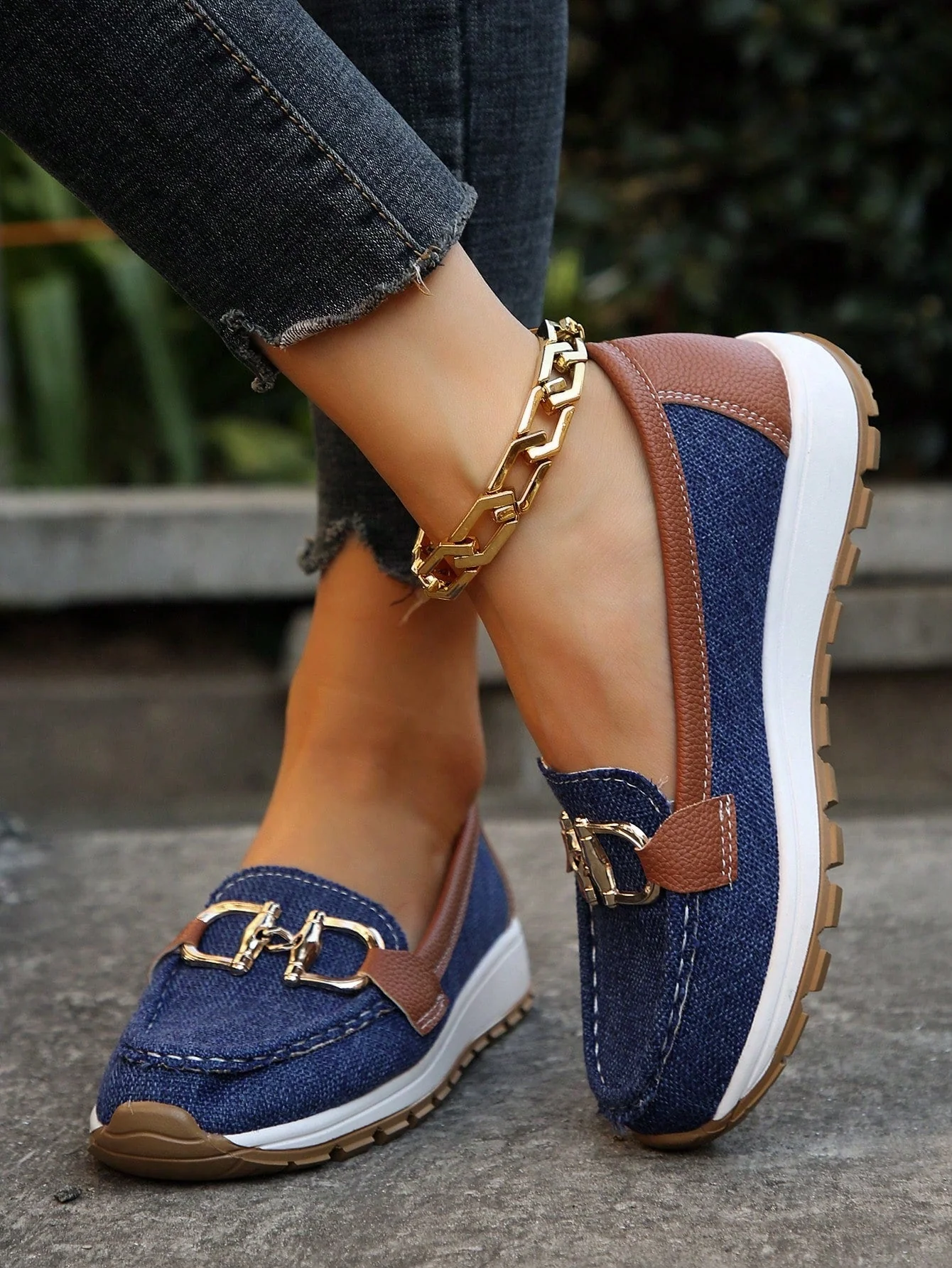 Jessica | Women’s Classic Slip-On Loafers with Chain Buckle - Image 3