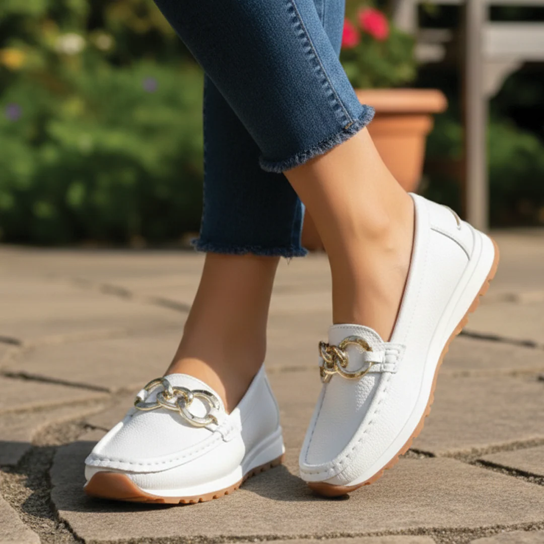 Jessica | Women’s Classic Slip-On Loafers with Chain Buckle - Image 4