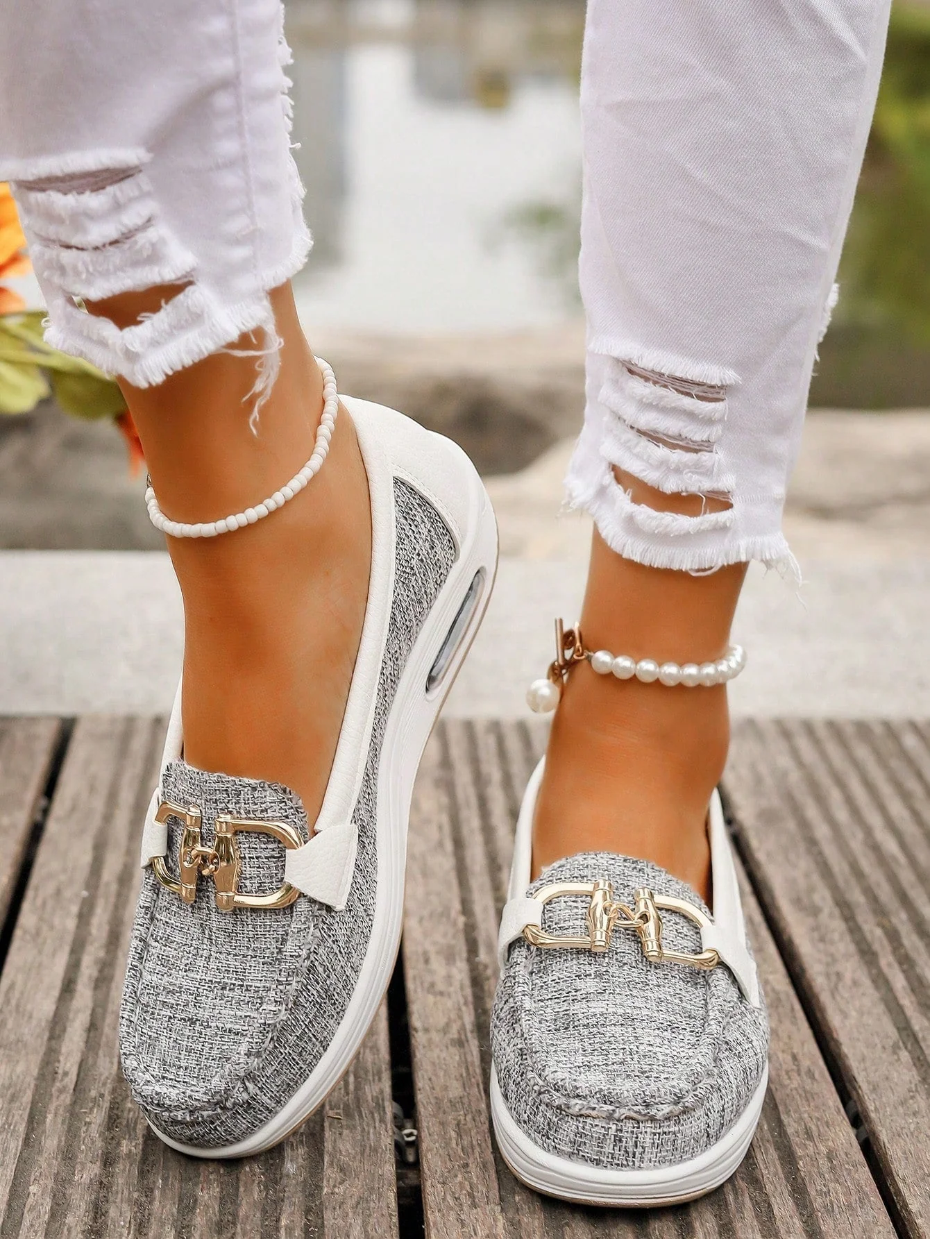 Jessica | Women’s Classic Slip-On Loafers with Chain Buckle - Image 6