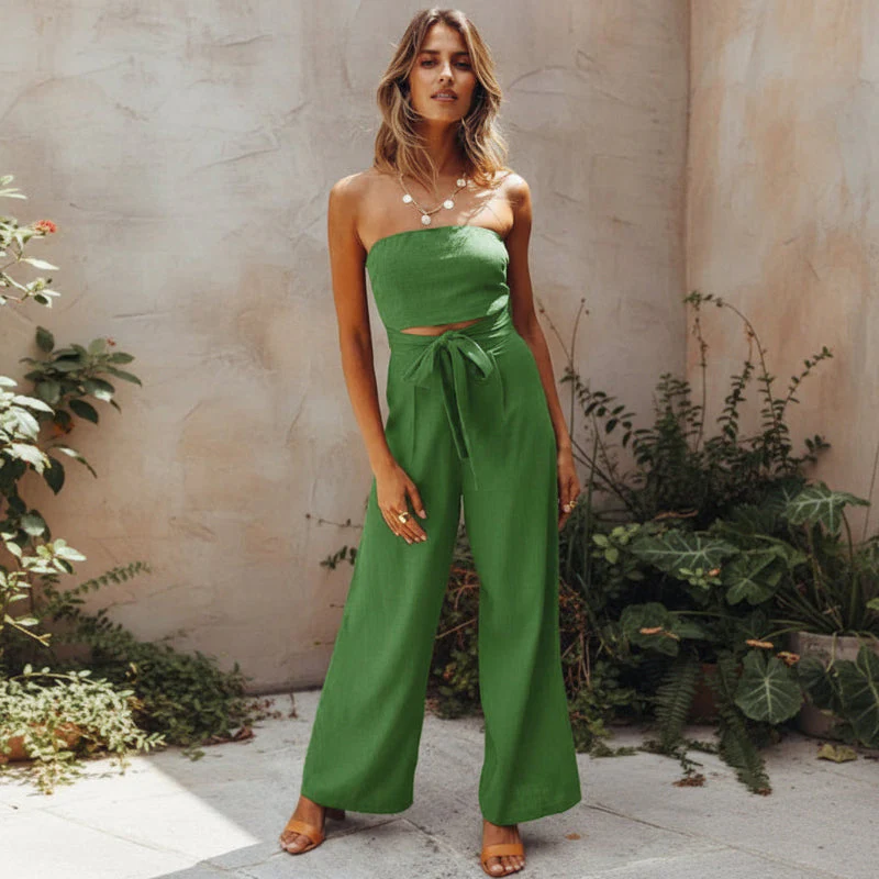 Julie | Women’s Trendy Wide-Leg Jumpsuit with Tie Waist Belt - Image 4