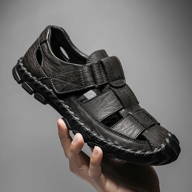Kai | Men’s Fisherman Leather Sandals with Hook-and-Loop Strap - Image 4