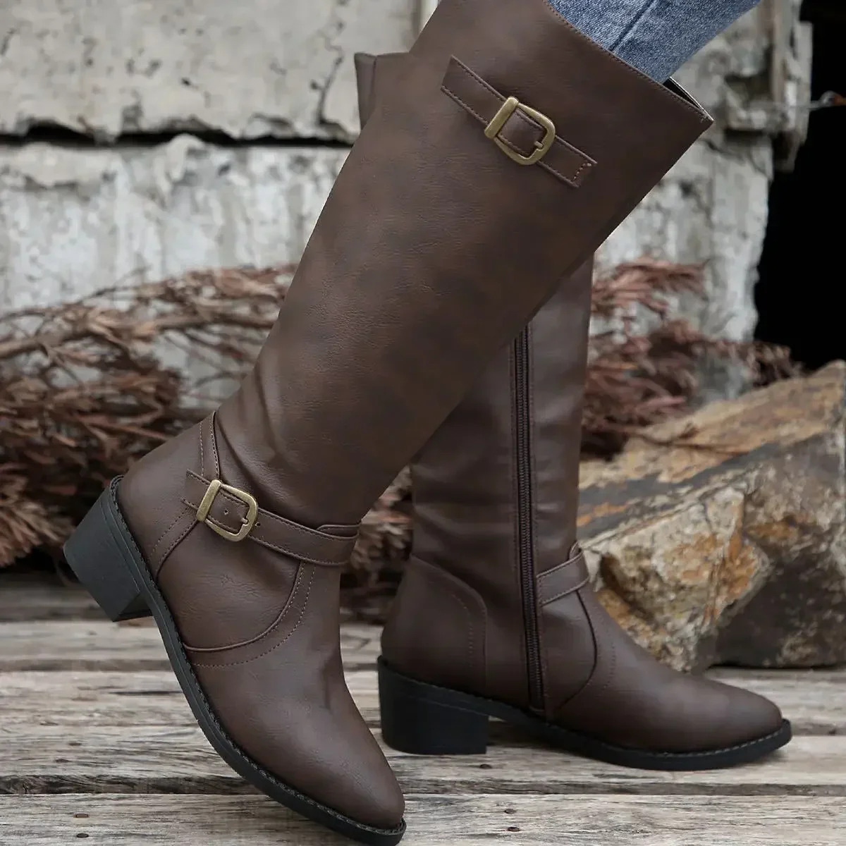 Lauren | Women’s Classic Knee High Boots with Buckle Straps - Image 11