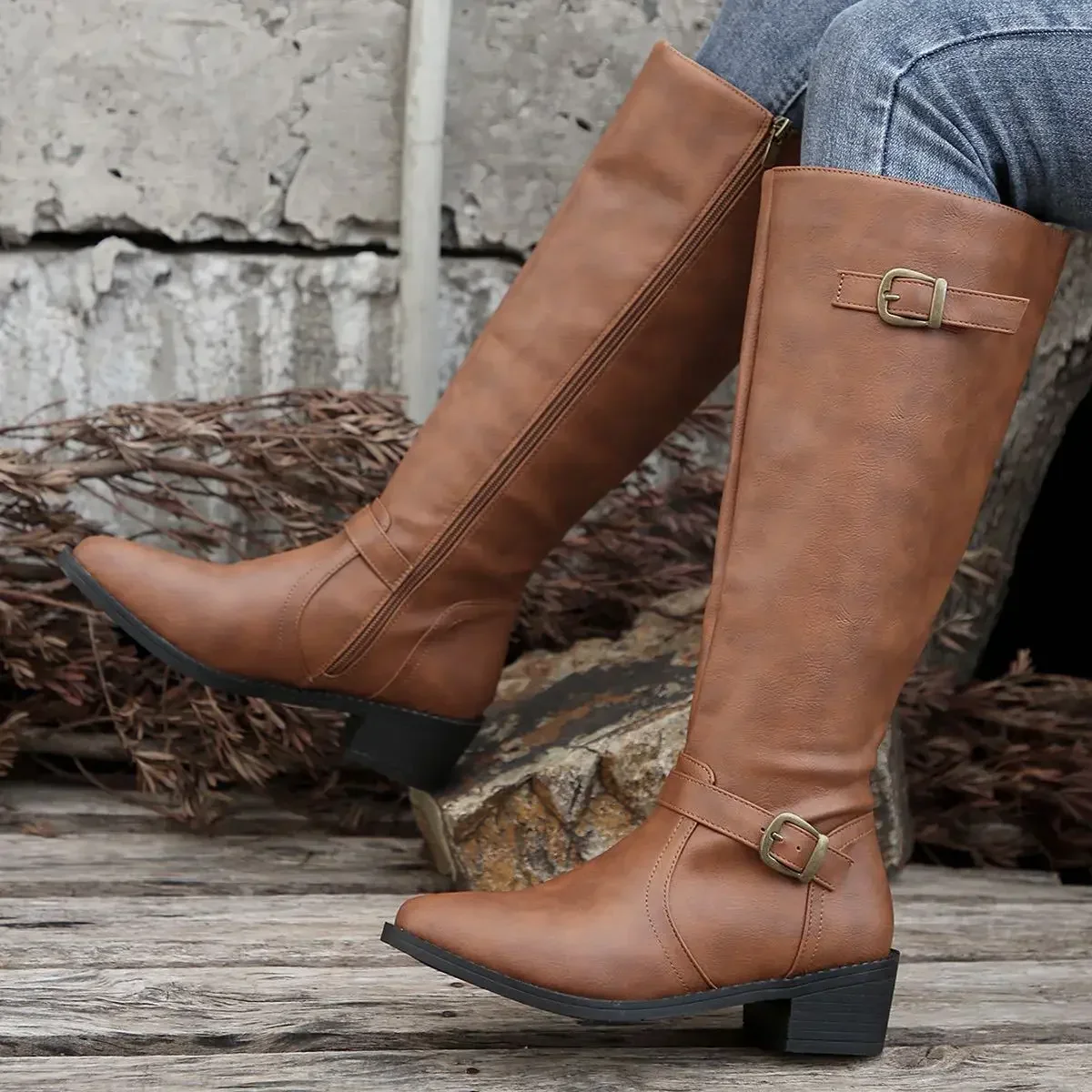 Lauren | Women’s Classic Knee High Boots with Buckle Straps - Image 12