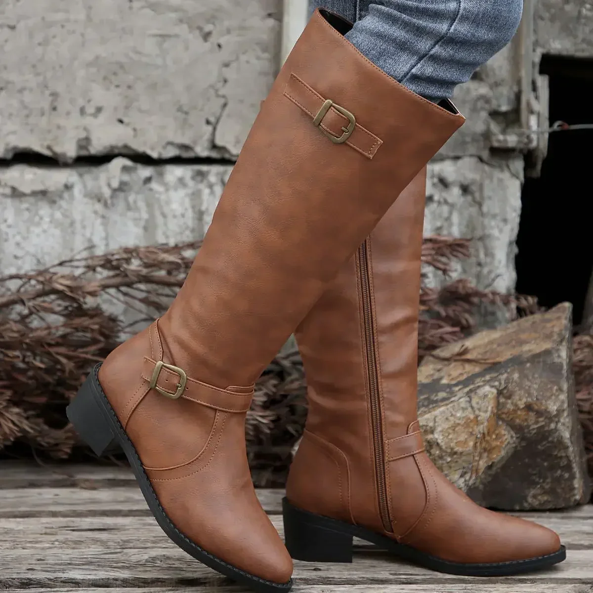 Lauren | Women’s Classic Knee High Boots with Buckle Straps - Image 13