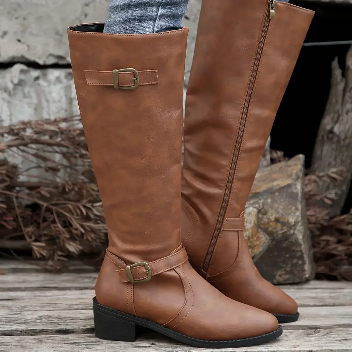 Lauren | Women’s Classic Knee High Boots with Buckle Straps - Image 14