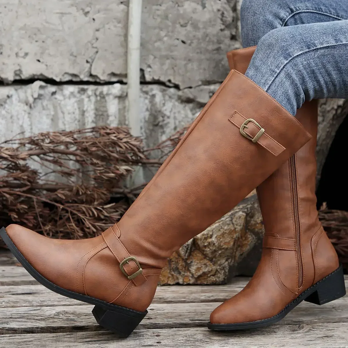 Lauren | Women’s Classic Knee High Boots with Buckle Straps - Image 3