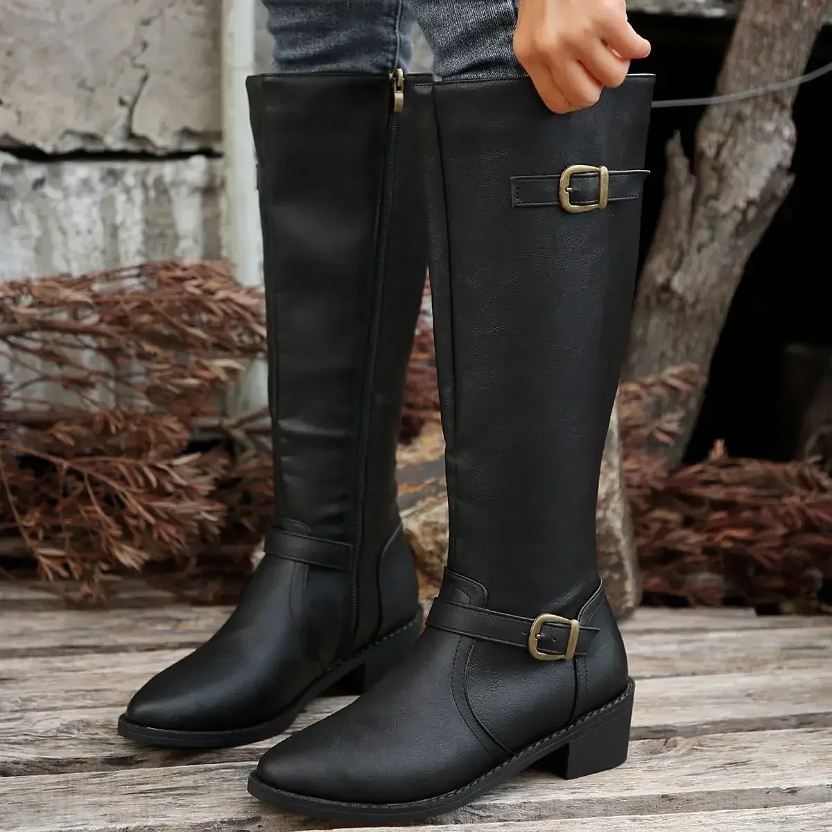 Lauren | Women’s Classic Knee High Boots with Buckle Straps - Image 4