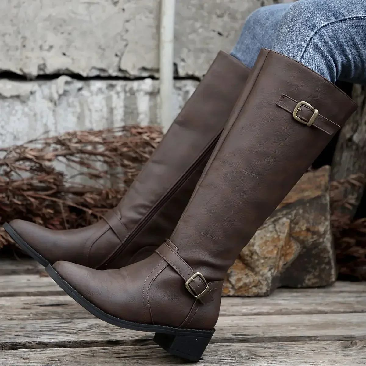 Lauren | Women’s Classic Knee High Boots with Buckle Straps - Image 9