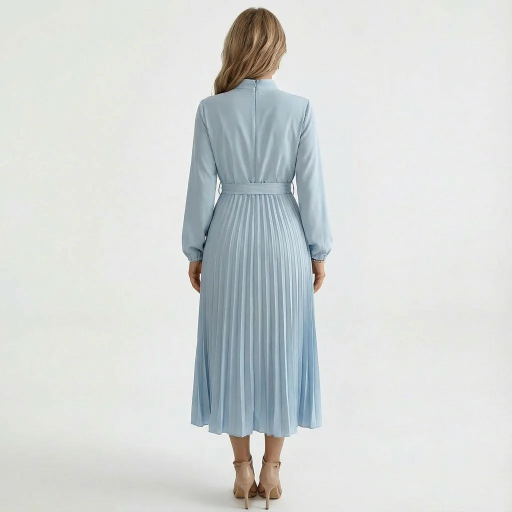 Layla | Women’s Midi Pleated Wedding Guest Dress with Waist Tie - Image 3