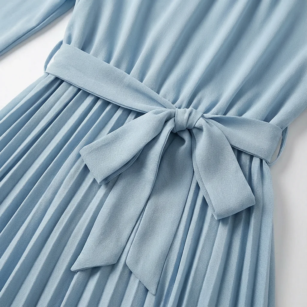 Layla | Women’s Midi Pleated Wedding Guest Dress with Waist Tie - Image 5