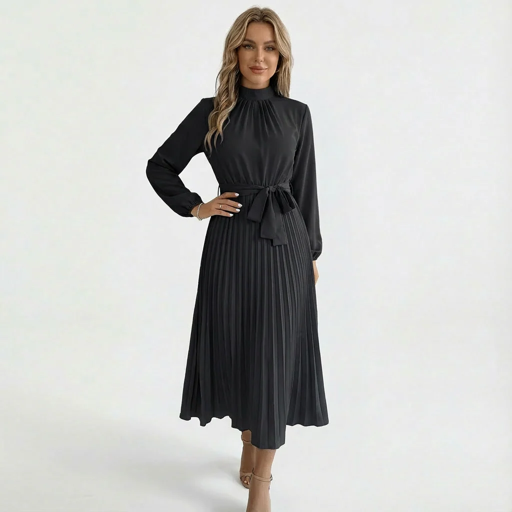 Layla | Women’s Midi Pleated Wedding Guest Dress with Waist Tie - Image 6