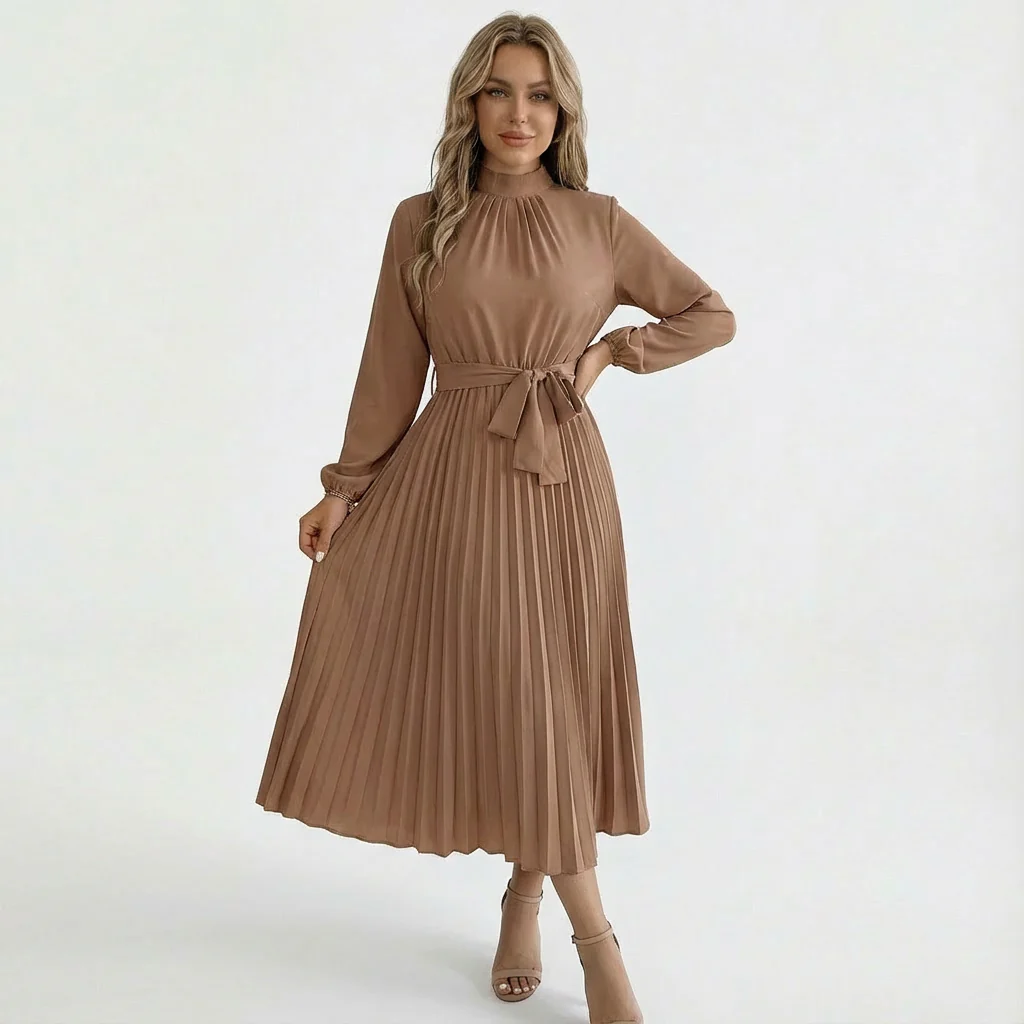 Layla | Women’s Midi Pleated Wedding Guest Dress with Waist Tie - Image 7