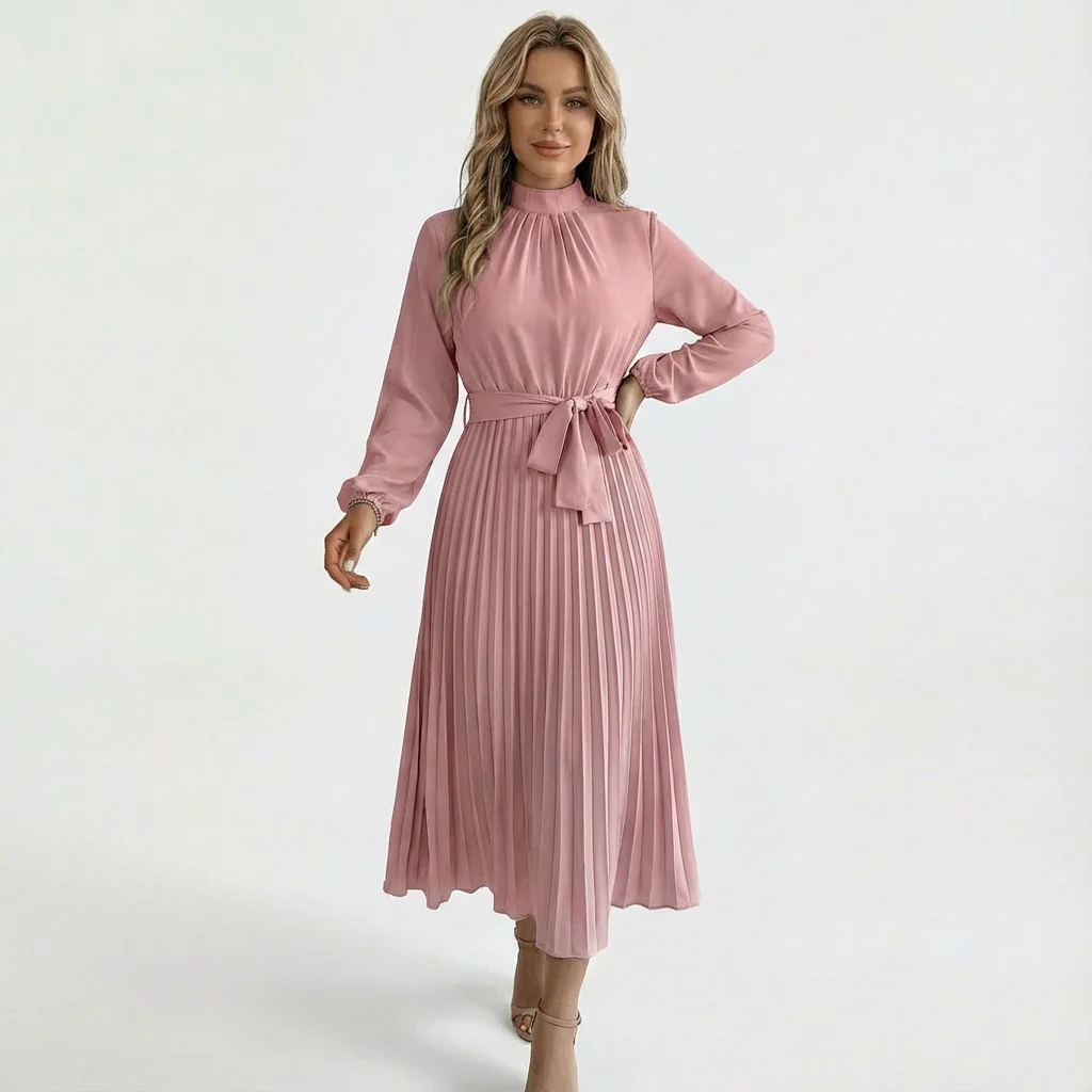 Layla | Women’s Midi Pleated Wedding Guest Dress with Waist Tie - Image 8