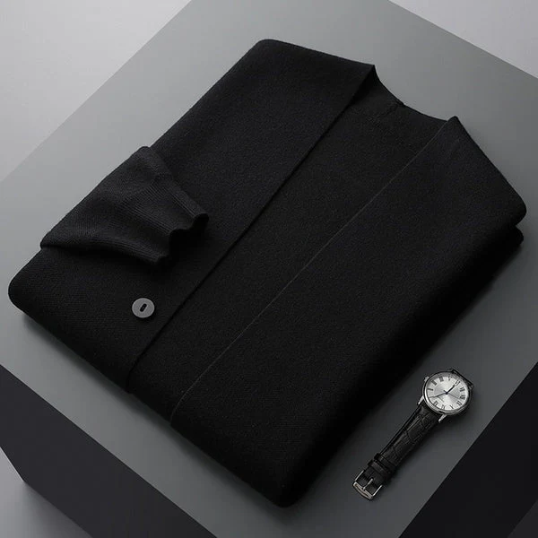 Liam | Men’s Classic Merino Cardigan with Stripe Sleeves - Image 10