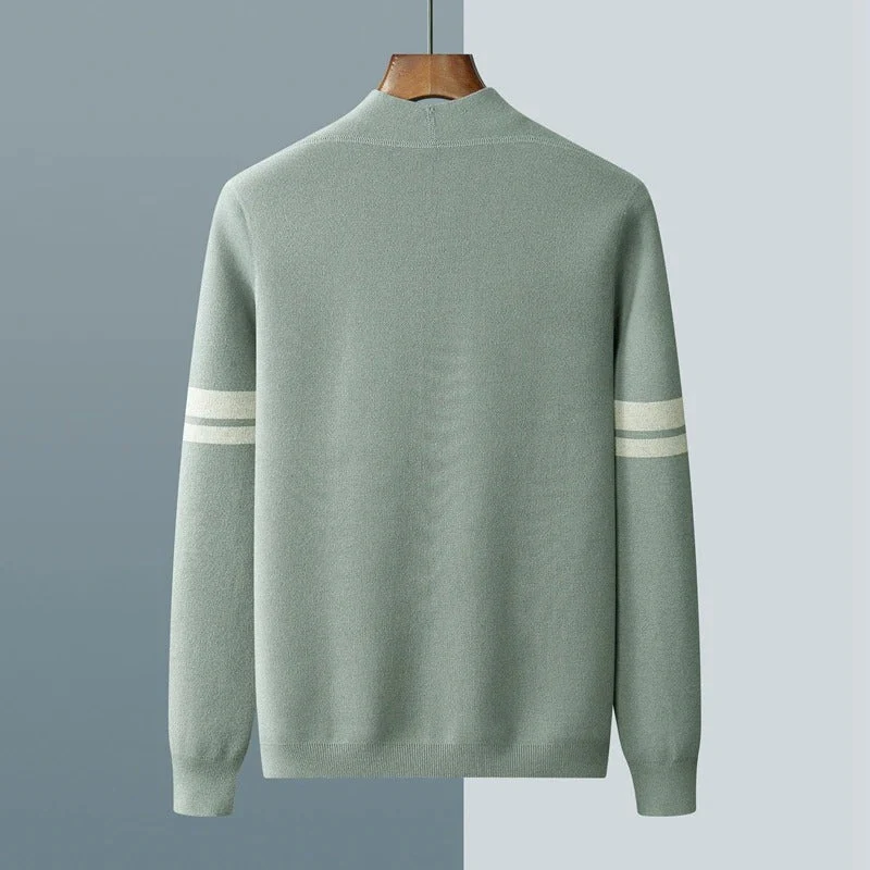 Liam | Men’s Classic Merino Cardigan with Stripe Sleeves - Image 5