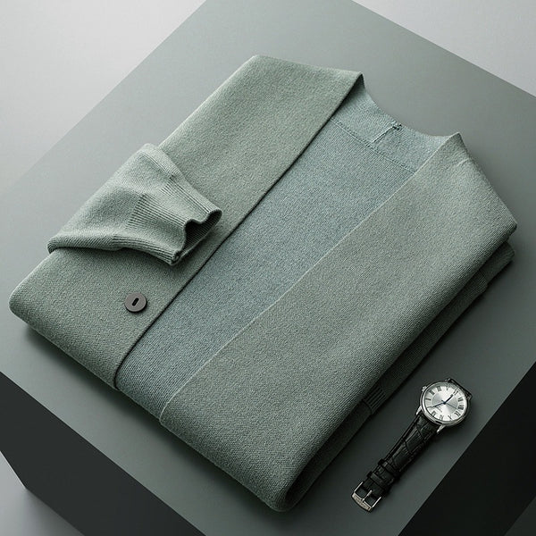 Liam | Men’s Classic Merino Cardigan with Stripe Sleeves - Image 6