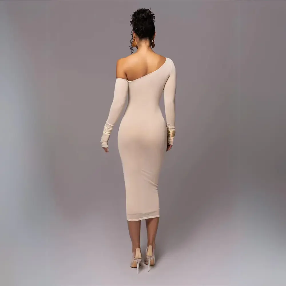 Mabel | Women’s Midi Bodycon Cocktail Dress with One Shoulder - Image 3