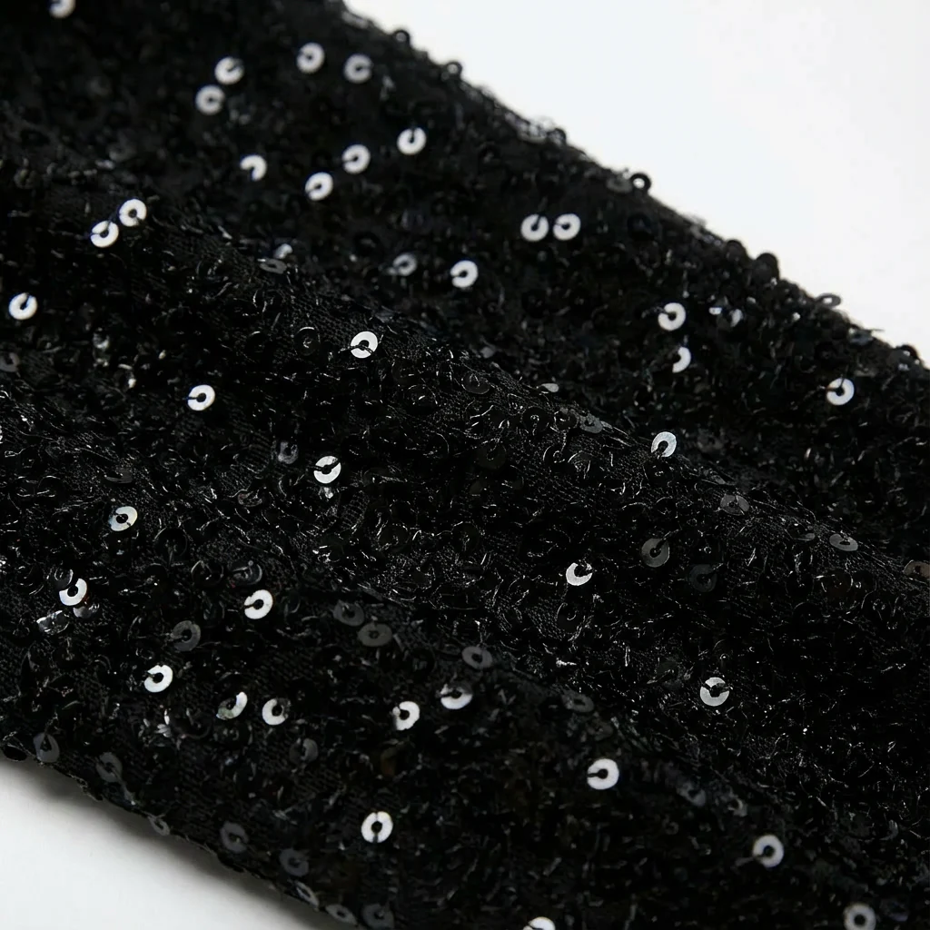 Maria | Women’s Black Sequin Midi Cocktail Dress with Long Sleeves - Image 3