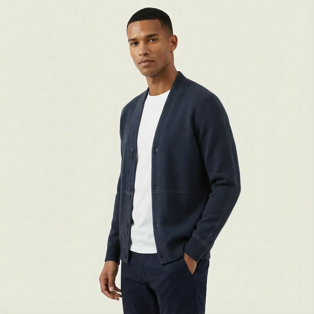 Mason | Men’s Casual Button Front Cardigan with Plaid Pattern - Image 3