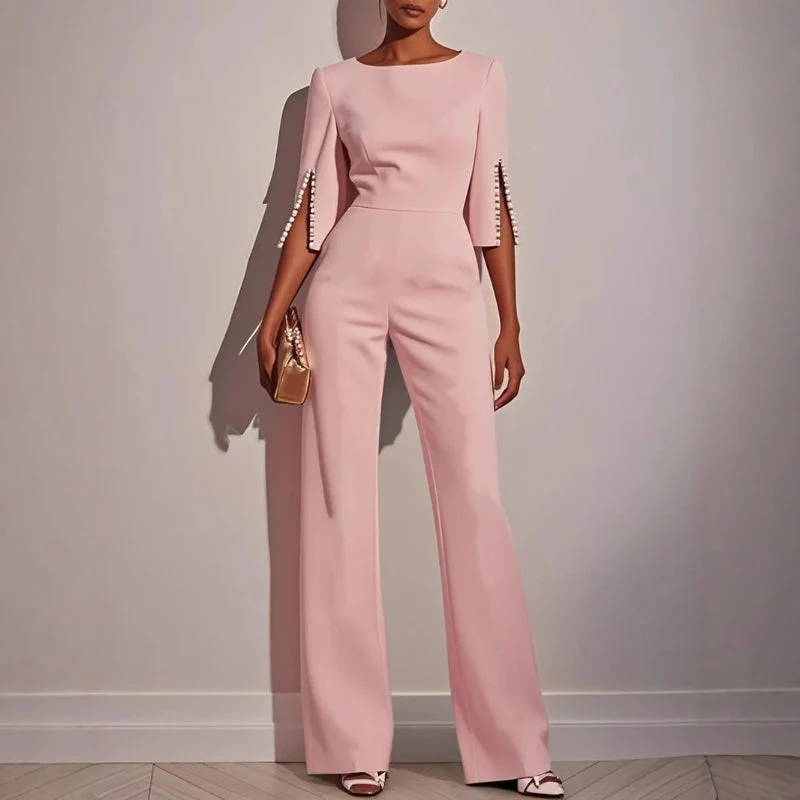 Maureen | Women’s Elegant Wide-Leg Jumpsuit with Pearl Trim - Image 5
