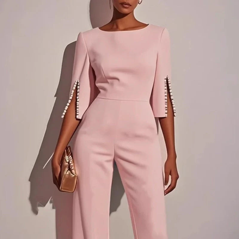 Maureen | Women’s Elegant Wide-Leg Jumpsuit with Pearl Trim - Image 6