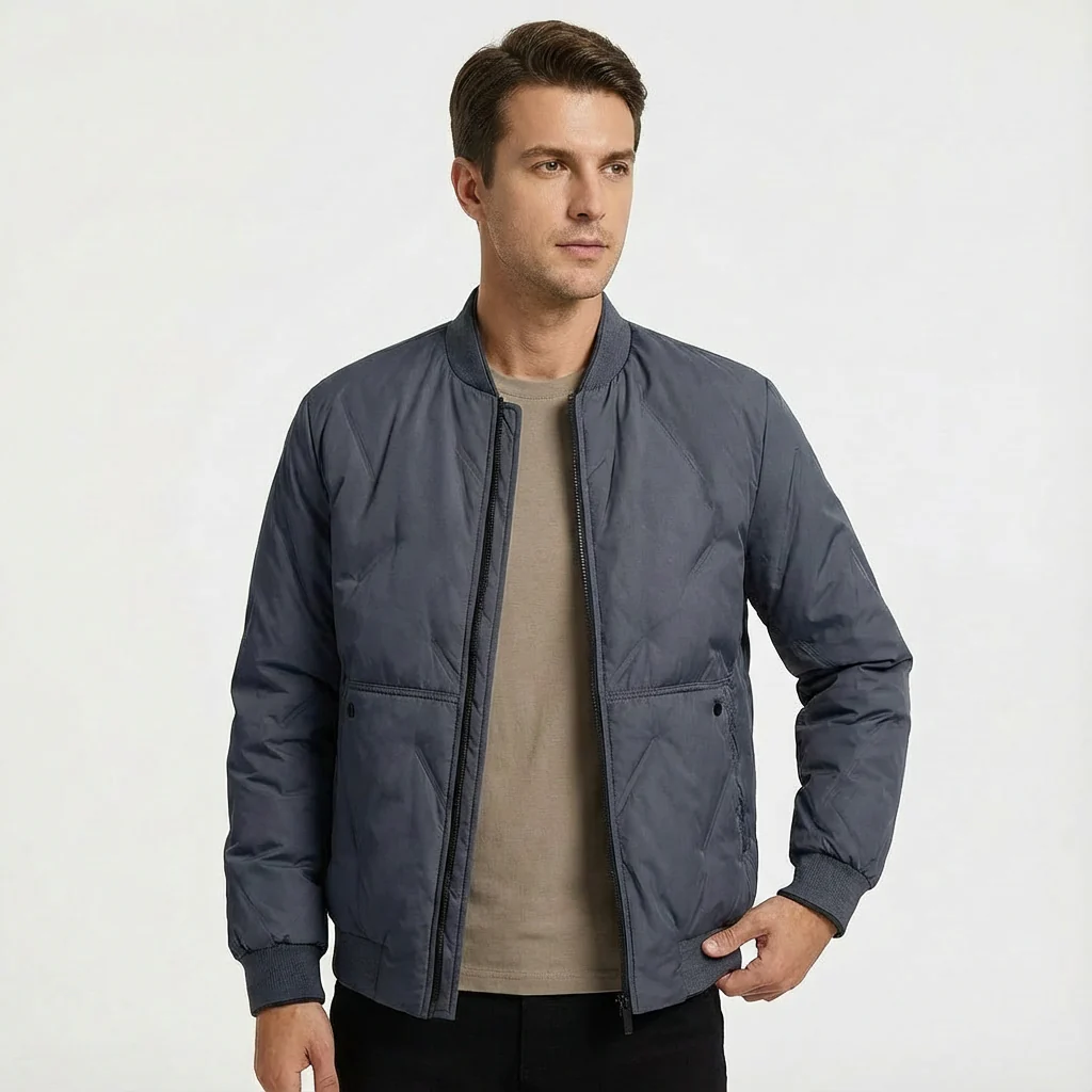 Nathan | Men’s Casual Quilted Bomber Jacket with Zip Front - Image 7