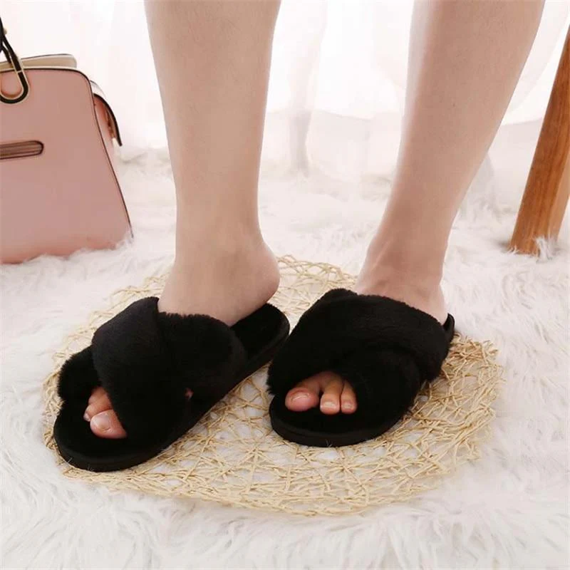 Nicola | Women’s Comfy Slippers with Faux Fur Cross Strap - Image 3
