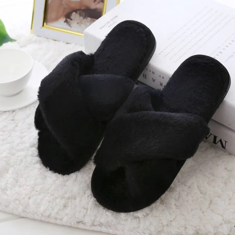 Nicola | Women’s Comfy Slippers with Faux Fur Cross Strap - Image 4