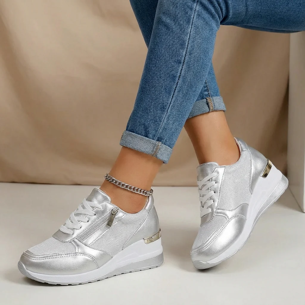 Olivia | Women’s Stylish Wedge Trainers with Side Zip - Image 6