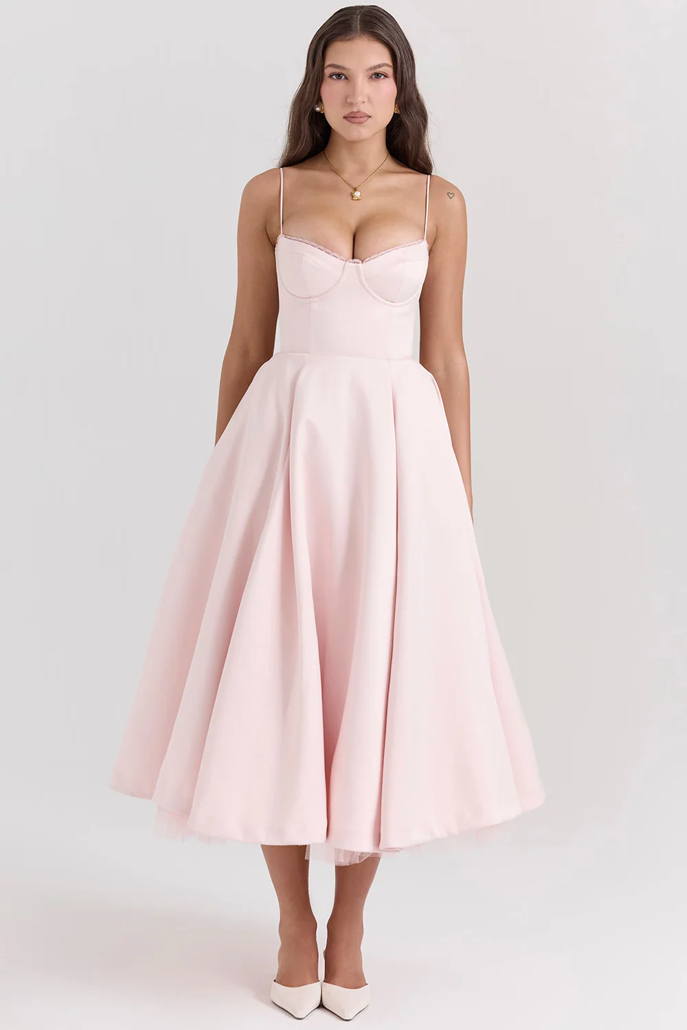 Paige | Women’s Elegant Midi Bridesmaid Dress with Corset Bodice - Image 12