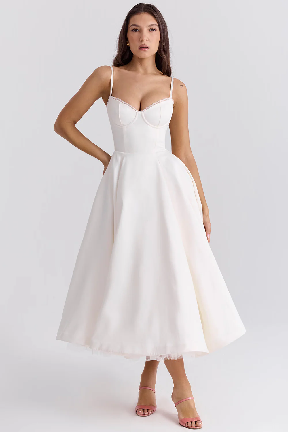 Paige | Women’s Elegant Midi Bridesmaid Dress with Corset Bodice - Image 13