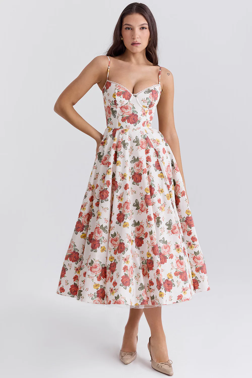 Paige | Women’s Elegant Midi Bridesmaid Dress with Corset Bodice - Image 15