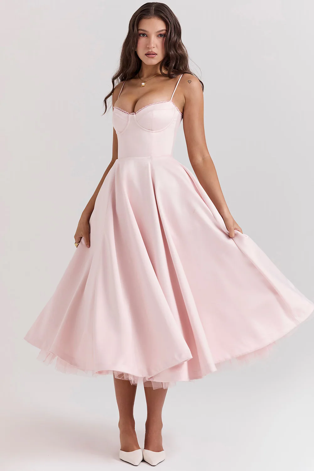 Paige | Women’s Elegant Midi Bridesmaid Dress with Corset Bodice - Image 3
